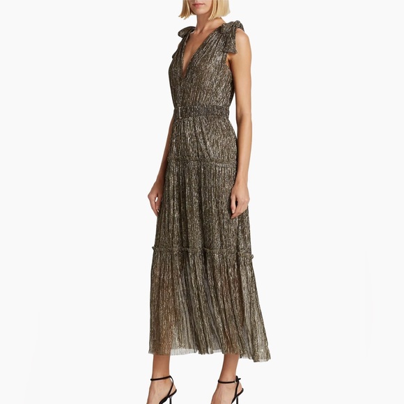 NWOT Sabina Musáyev Helena Gold Metallic Tiered Maxi Dress Removable Belt XS - Picture 4 of 14
